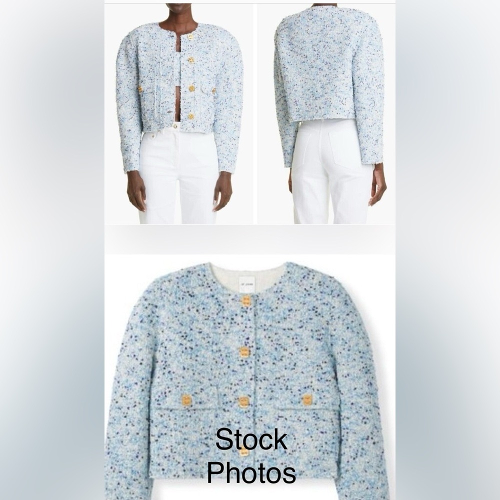 BNWT - St. John - Blue Bouclé Tweed Knit Crop Jacket - Size 14 ($1895 Retail)